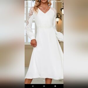 JJs House White Lace Sleeve Midi Dress Size Medium